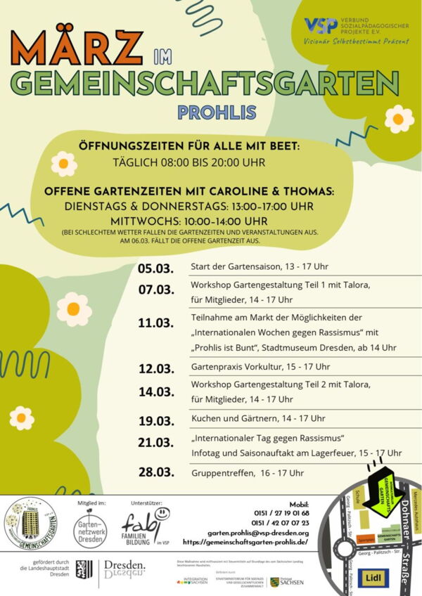 Monatsflyer März Gemeinschaftsgarten Prohlis